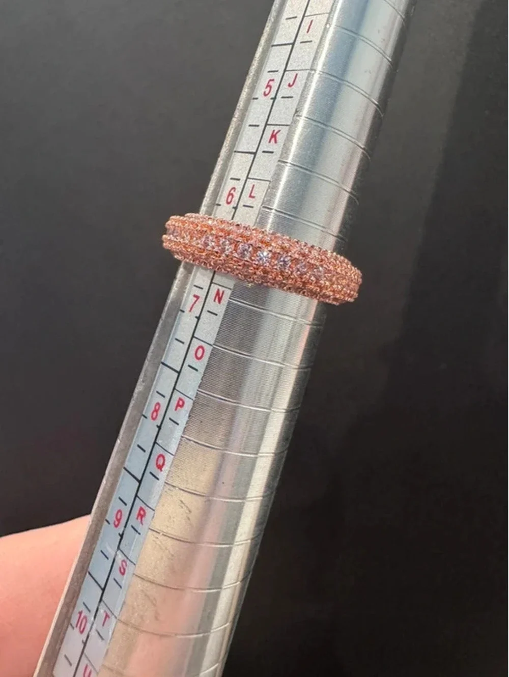 Beautiful fashion ring, rose gold tone 6.5 pavé style
